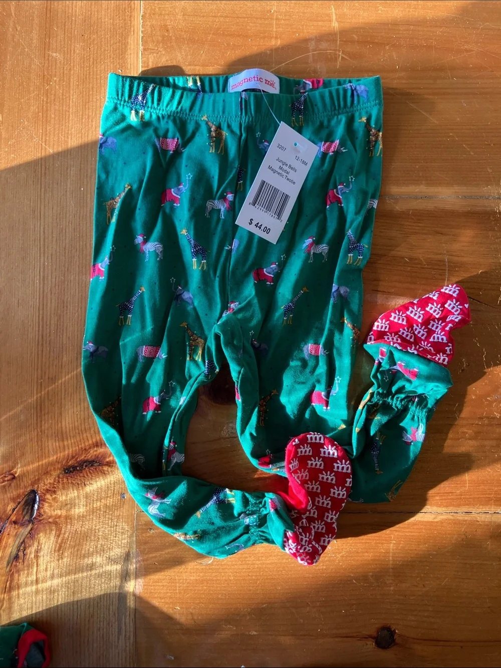 Magnetic Me Green Reindeer Print Kids Pajama Set with Red Trim